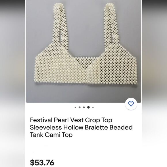 Festival Faux Pearl Crop Top Bralette Beaded Tank Cami Top - Picture 12 of 13